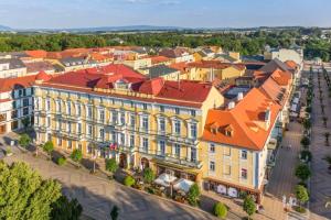 an aerial view of a city with buildings at Savoy Spa & Kurhotel in Františkovy Lázně