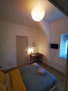 a bedroom with a bed and a lamp at Auberge du mail in Luzillé