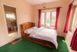 1 dormitorio con 1 cama y baño con aseo en New Tourist Guest House en Pokhara