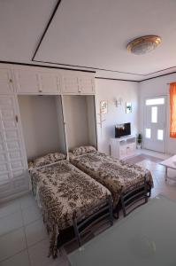 una camera con 2 letti e una TV di Apartamento Bello Atardecer a Tacoronte