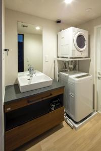 伊万里市Hotel Imari Aioibashi Bettei的带水槽和洗衣机的浴室
