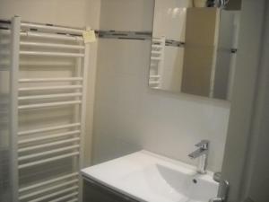 y baño con lavabo, espejo y ducha. en RELAIS DES VIGNOTTES en Chevannes