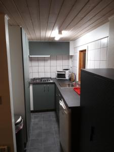 eine kleine Küche mit einer Spüle und einer Arbeitsplatte in der Unterkunft Nix at Gammel Rye in Ry