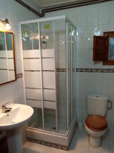 a bathroom with a shower and a toilet and a sink at Mas Arboretum in La Pobla de Cérvoles