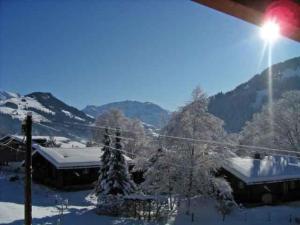 a snow covered mountain with trees and a street light at Apartment Morgenstern by Interhome in Sankt Stephan