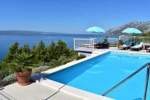 a swimming pool with a view of the water at Guest House Vineyard oaza in Brela