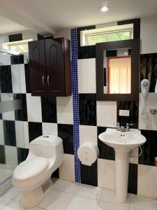 a bathroom with a toilet and a sink at Finca Hotel la Manuela in Armenia