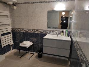 um fotógrafo a tirar uma foto de uma casa de banho com um lavatório em Appartement tout équipé au calme - RefKL em Montfermeil