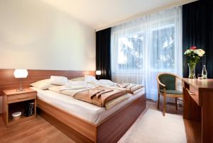 Katil atau katil-katil dalam bilik di Hotel Pelikán