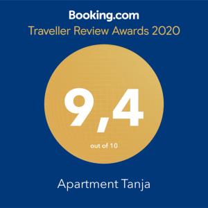 Certifikát, hodnocení, plakát nebo jiný dokument vystavený v ubytování Apartment Tanja