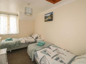 a bedroom with two beds and a window at Kingfisher House in Tintagel