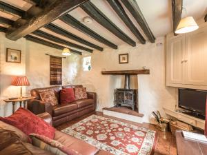 a living room with a couch and a fireplace at Hillgate House in Bromlow