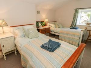 una camera da letto con due letti e una finestra di Tyn Llwyn a Gwyddelwern