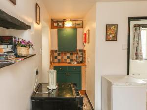 a small kitchen with a stove and a sink at The Old Workshop in Knowstone