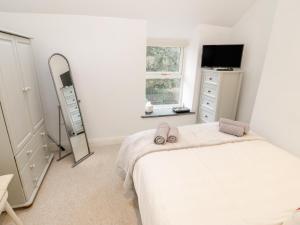 - une chambre avec un lit, une commode et une télévision dans l'établissement Fishermans Cottage, à Conwy