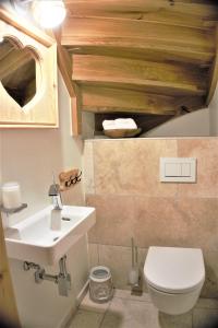 ein Badezimmer mit einem weißen WC und einem Waschbecken in der Unterkunft Chalet Watzmann in Schönau am Königssee