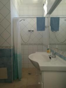 une salle de bain avec lavabo et douche dans l'établissement Quinta Das Amendoas, à Carvoeiro
