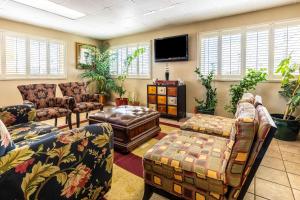 uma sala de estar com sofás e uma televisão de ecrã plano em Econo Lodge Knoxville em Knoxville