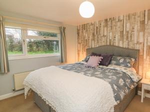 Schlafzimmer mit einem Bett und einem Fenster in der Unterkunft Tidewood in Bideford