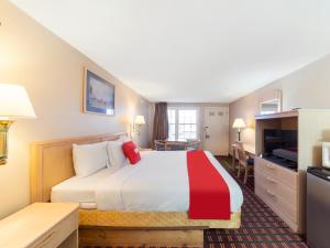 Habitación de hotel con cama y TV en OYO Hotel Starlite Seneca Falls, en Seneca Falls