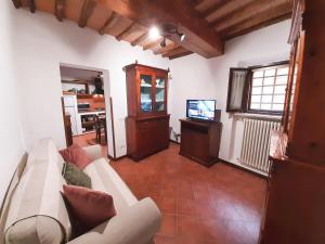 Una sala de estar con un sofá y un televisor. en San Gimignano Apartments Chianti, en San Gimignano
