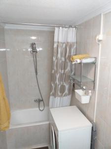 a bathroom with a shower and a toilet and a sink at Apartment Luz & Luna in Villajoyosa