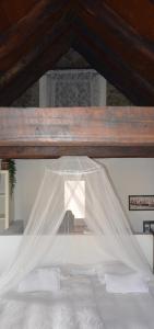 um quarto com uma cama e uma rede mosquiteira em Casa don Bosco em Locarno