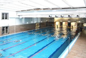 a large swimming pool in a large room at Ecumano Space in Naples