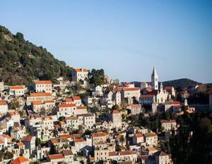 uma cidade com um monte de edifícios numa colina em Apartments Malo Lago em Lastovo