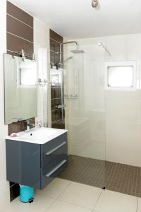 a bathroom with a sink and a shower at La corderie du Lude in Granville