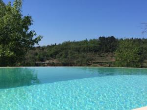 a large pool of blue water with trees in the background at Lestival, le gîte in Usclas-du-Bosc
