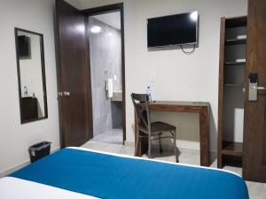 a hotel room with a bed and a television at Hotel Pabela in Ocotlán