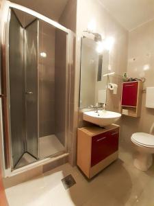 a bathroom with a shower and a sink and a toilet at Apartments Villa Elena in Poreč