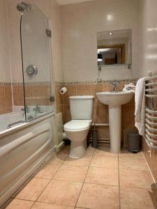a bathroom with a toilet and a sink and a shower at Duke Street - Liverpool city centre apartment in Liverpool