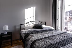 Un pat sau paturi într-o cameră la Apartament Szczęśliwy