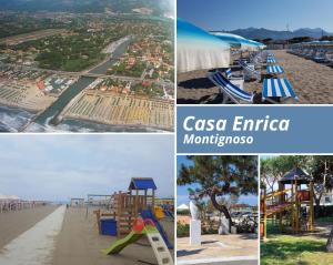 un collage de photos d'une plage et d'une aire de jeux dans l'établissement Casa Enrica, à Montignoso