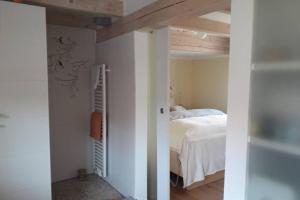 Schlafzimmer mit einem Bett und einer Badewanne in der Unterkunft Geschmackvoll eingerichtetes Haus in Rauhenebrach