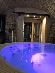 a bath tub with purple lighting in a room at LA PLACETTE - Albergo diffuso e Trattoria in Usseaux