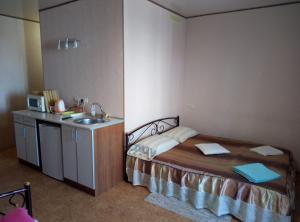 a small bedroom with a bed and a sink at Aparthotel Flora in Kharkiv