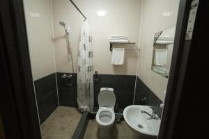 a bathroom with a toilet and a sink and a shower at HOTEL CITY M in Saratov