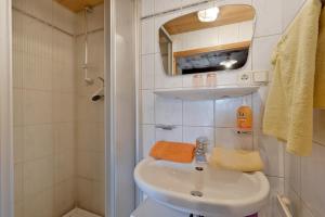 mała łazienka z umywalką i prysznicem w obiekcie Apartment Landhaus Mühlau in Tirol w mieście Erpfendorf +28 zdjęć