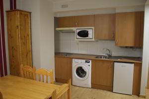 a kitchen with a sink and a washing machine at Apartamento Viman in Canfranc-Estación