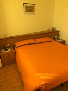 1 cama naranja con 2 almohadas en un dormitorio en Appartamento a Spinazzeda cuore di Cles, en Cles