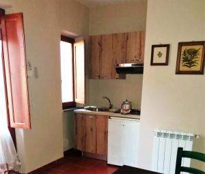 a kitchen with wooden cabinets and a sink at Borgo degli Aranci in San Giuliano Terme