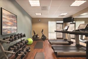 un gimnasio con cintas de correr y una fila de máquinas de ejercicio en Hyatt Place Chicago Hoffman Estates, en Hoffman Estates