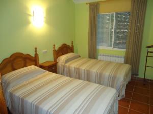 zwei Betten in einem Zimmer mit grünen Wänden in der Unterkunft Mediterraneo 2005 Family Complex LEK in Peñíscola + 17 Fotos