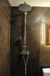 a shower in a bathroom with a glass wall at Chalet Bietschhorn Rosswald in Termen