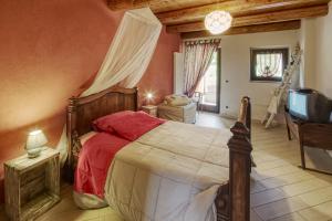 Bed and Breakfast Ca D'Pandin في Peveragno: غرفة نوم فيها سرير وتلفزيون