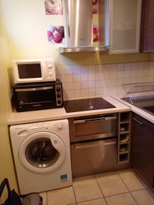 バニョール・ドゥ・ロルヌにあるRésidence Porquerolesのキッチン(洗濯機、電子レンジ付)