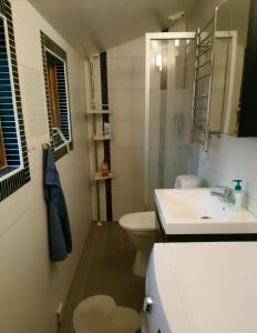 a bathroom with a toilet and a sink at Björboholm in Gråbo +36 photos
